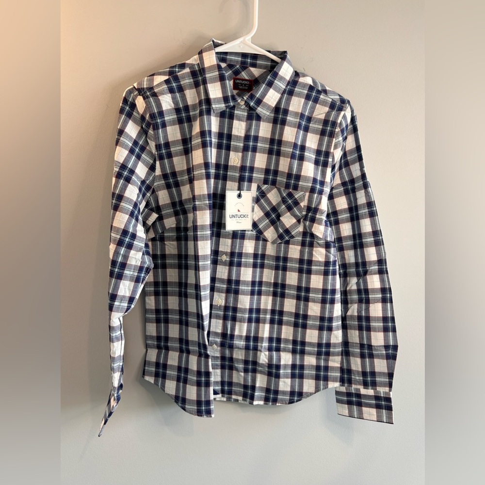 Untuck It Womens 100% Cotton Belleza Gingham Collared Shirt Size 8 NWT